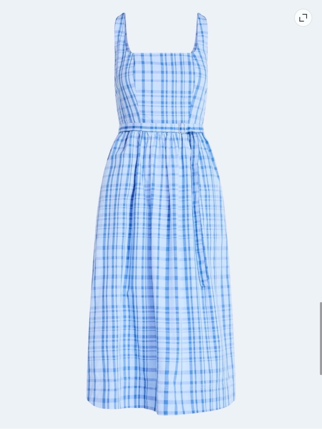 Blue Plaid Midi Dress With Square Neck
